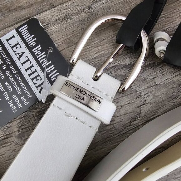 Stone Mountain Double Belted Fanny Bag New White Leather Wristlet Belt Set - Picture 9 of 9